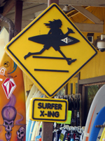 Surfer Crossing Sign in Haleiwa Hawaii